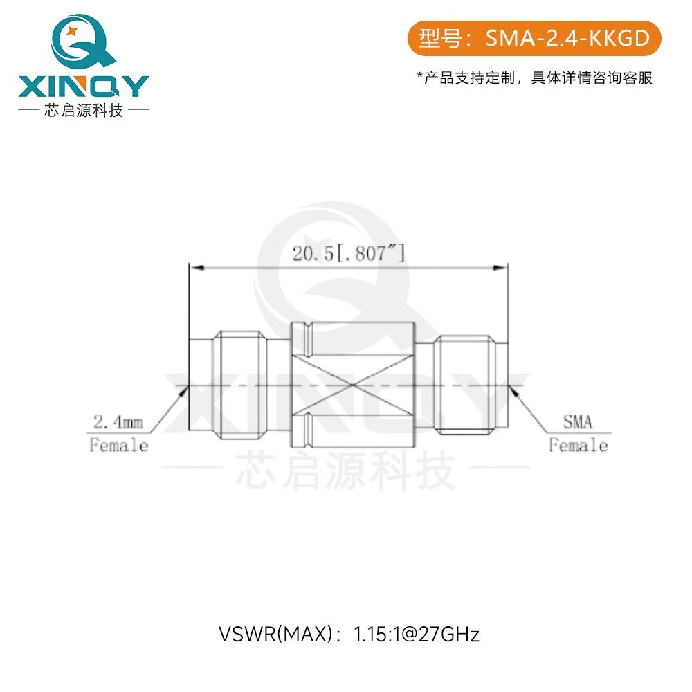 XINQY RF Coaxial Adapter 27GHz SMA to 2.4mm Adapter, SMA/2.4/KK Connector, SMA Female to 2.4mm Male