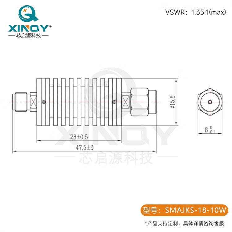 XINQY SMA Attenuator DC-18G 5/10/15/20W RF Coaxial Signal Attenuator 1-40dB DC-18G; 10W; 6dB