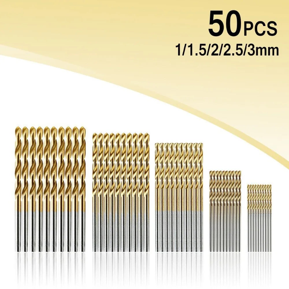 Hot Selling 50Pcs Titanium Coated Drill Bits HSS High Speed Steel Drill Bits Set Tool High Quality Power Tools 1/1.5/2/2.5/3mm