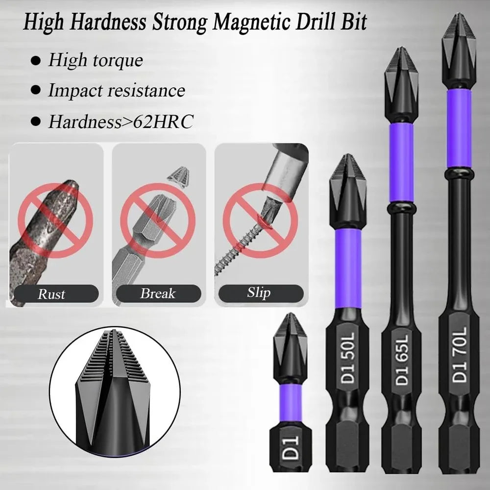 New Anti-Slip Long Screwdriver Bit Set Magnetic Impact Phillips Bit Hex Shank Cross Impact Driver Bit for Power Drilling