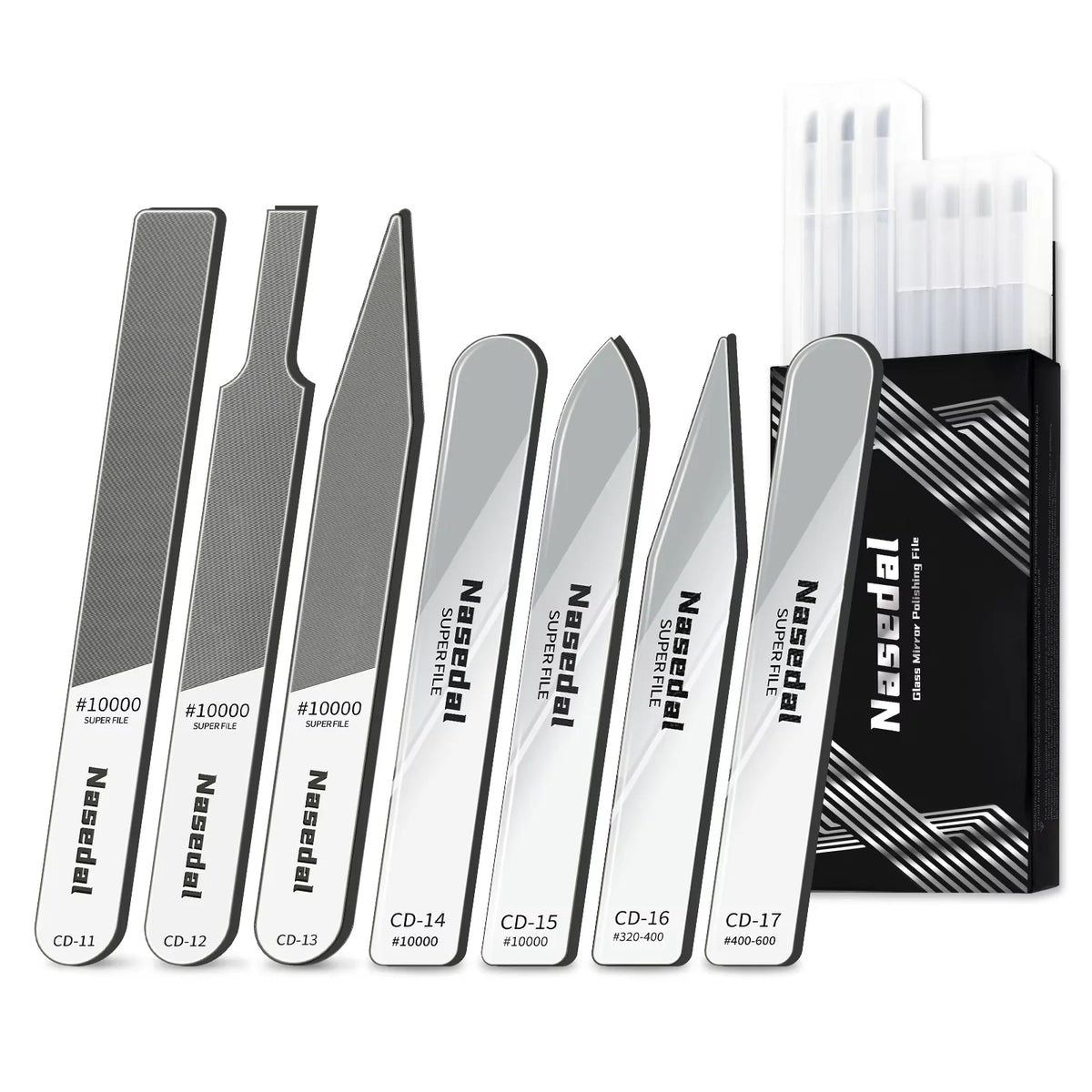 Nasedal 7Pcs Glass Files 320-10000 Grits Ultra Fine Mirror Sanding for Gundam Scale Model 3D Print Plastic Resin Polishing Tools