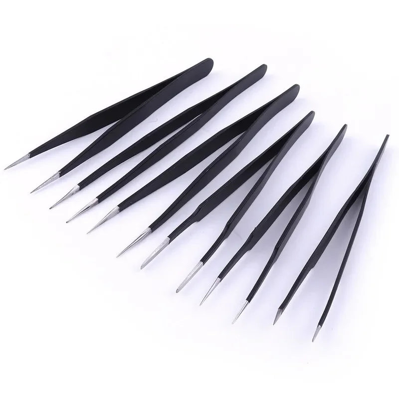 VETUS Anti Static Stainlesss Steel Tweezers Set6PC1.5mm Precision Curved Tips for Electronics Repair Watchmaking Craft Model DIY