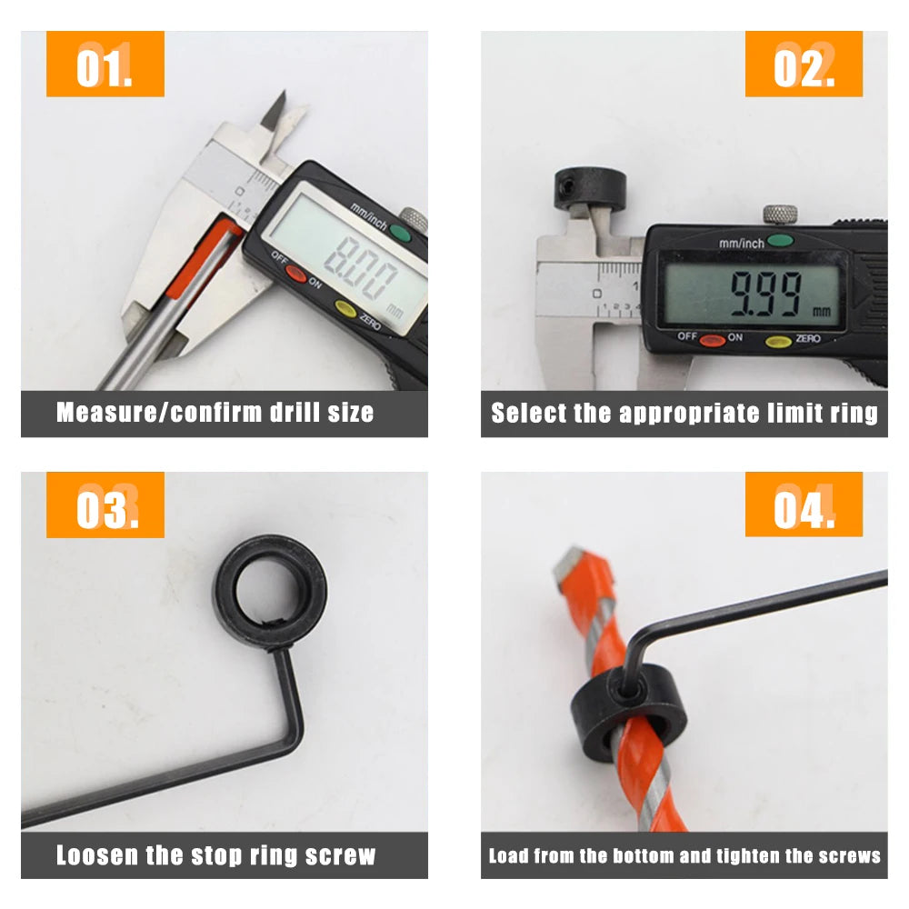 9Pcs 3-16mm Drill Depth Stop Bit Collar Set Adjustable Positioner Limit Ring The Stopper Set-Screws Woodworking Tool