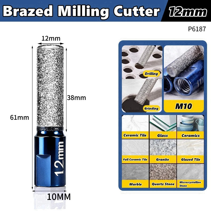 6/8/10/12mm M10 Vaccum Brazed Milling Cutter Hole Saw Angle Grinder Brazed Core Drill Bit for Ceramic Granite Marble Stone Tile