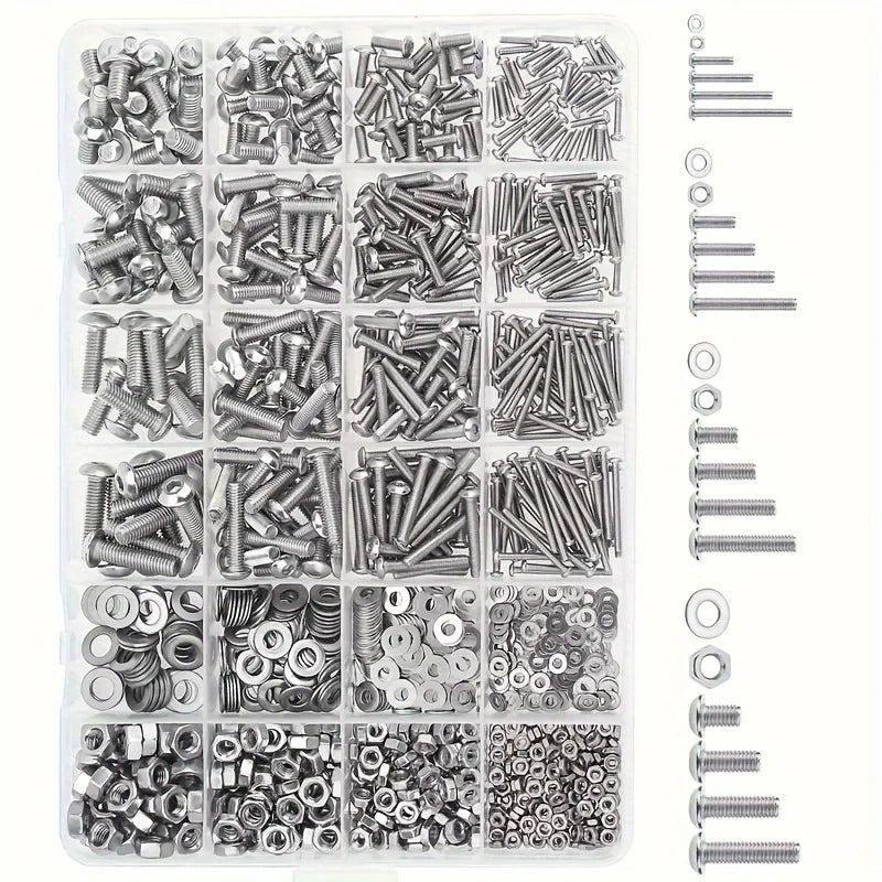 600pcs Stainless Steel Hardware Kit - M2,M3,M4,M5 Sizes with Button Head Screws,Bolts,Washers & Nuts