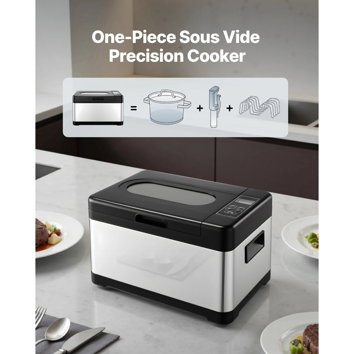 SucceBuy 800 W Sous Vide Cooker with LED Digital Display Glass Lid Precise Temperature & Timer Control for Family & Friends