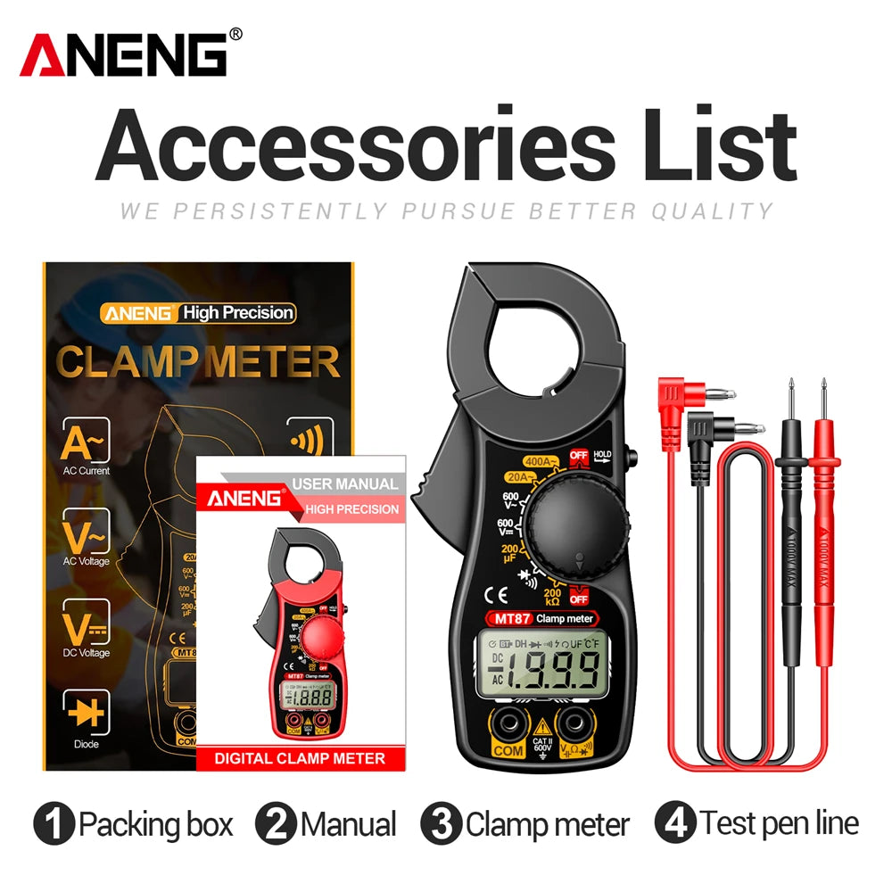 ANENG MT87 1999 Counts Clamp Multimeter AC/DC 600V Voltage 400A Current Resistance Tester with Data Hold Digital Clamp Meter