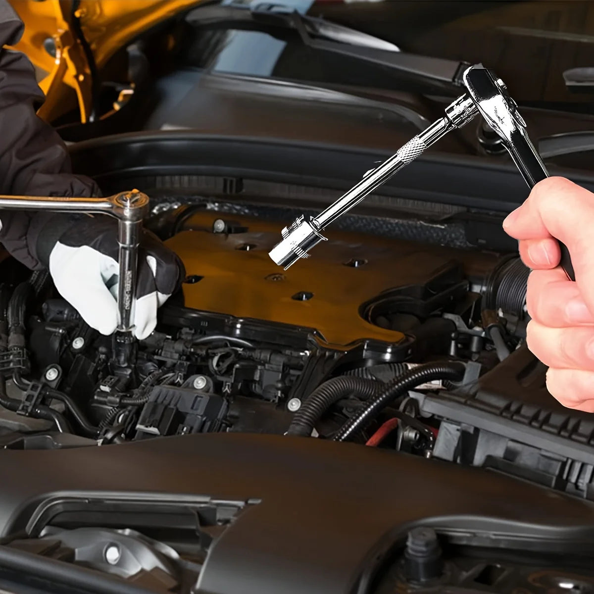 32 Pcs Mechanics Tool Set and Socket Set, 1/2" Drive Deep and Standard Sockets, Ratchet Wrench Set, Mechanic Tool Kits
