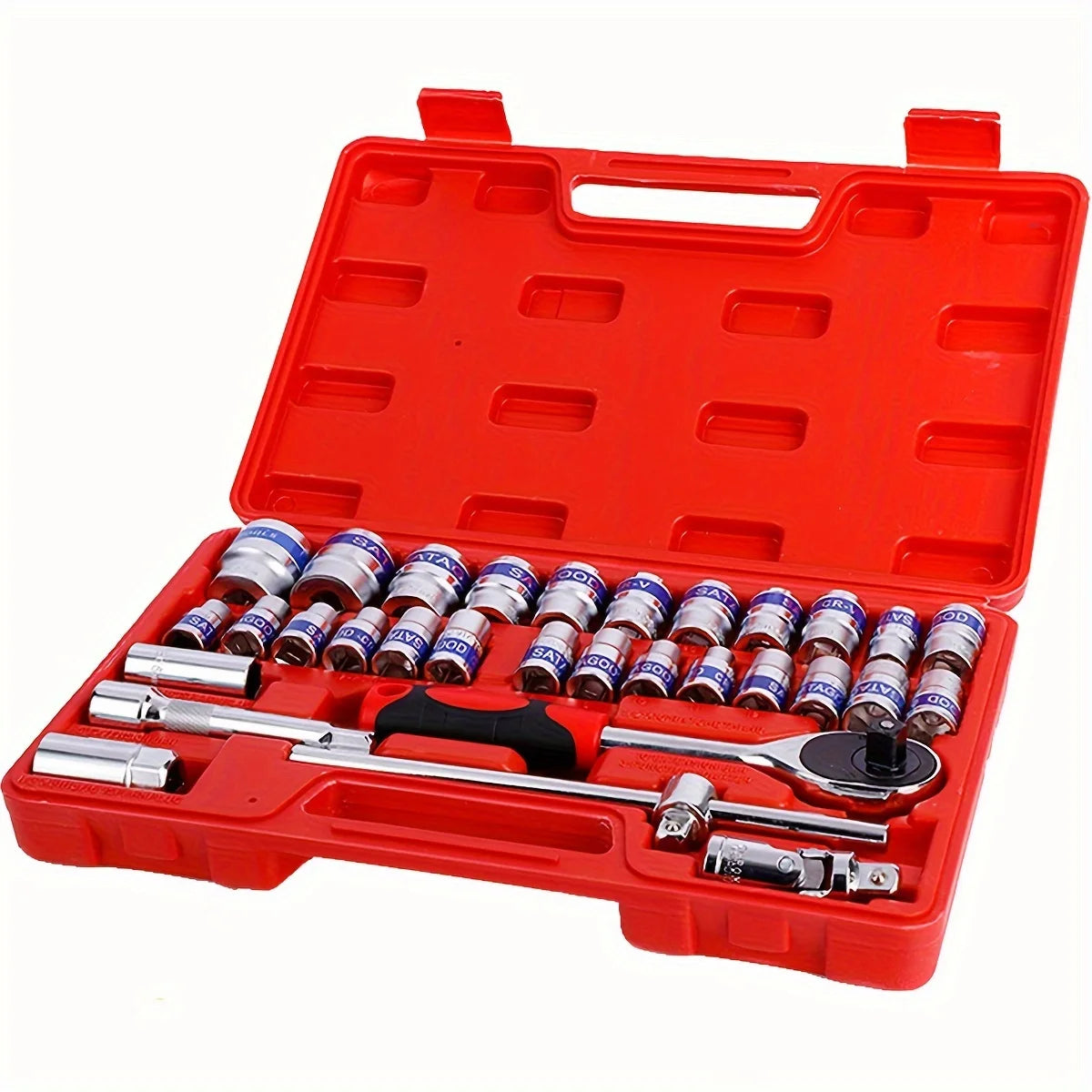 32 Pcs Mechanics Tool Set and Socket Set, 1/2" Drive Deep and Standard Sockets, Ratchet Wrench Set, Mechanic Tool Kits