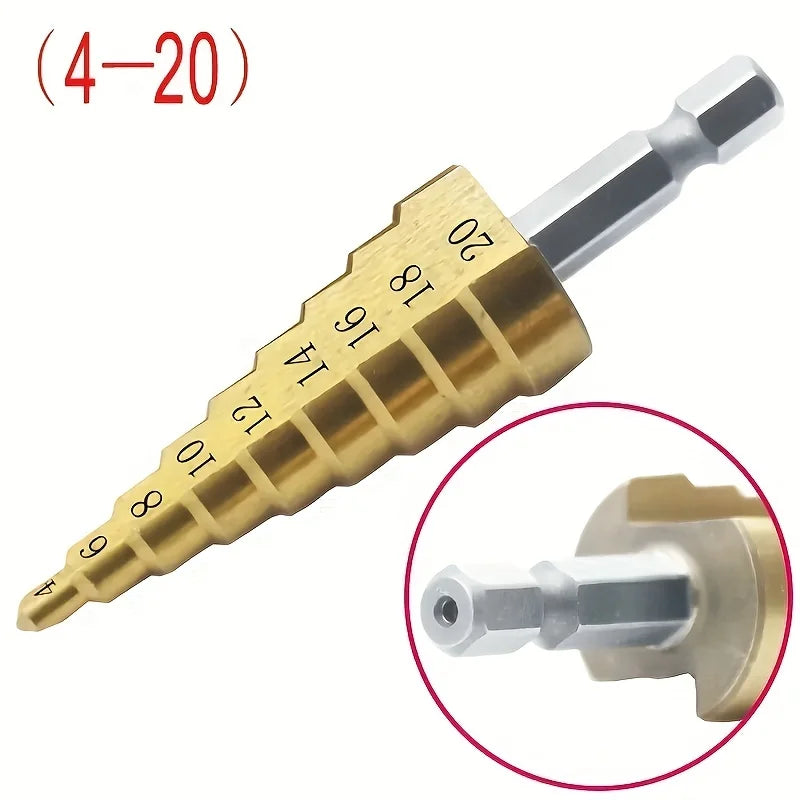 4-12/20/32mm HSS Titanium Coated Step Drill Bit Drilling Power Tool Metal High Speed Steel Wood Hole Cutter Step Cone Drill Bit