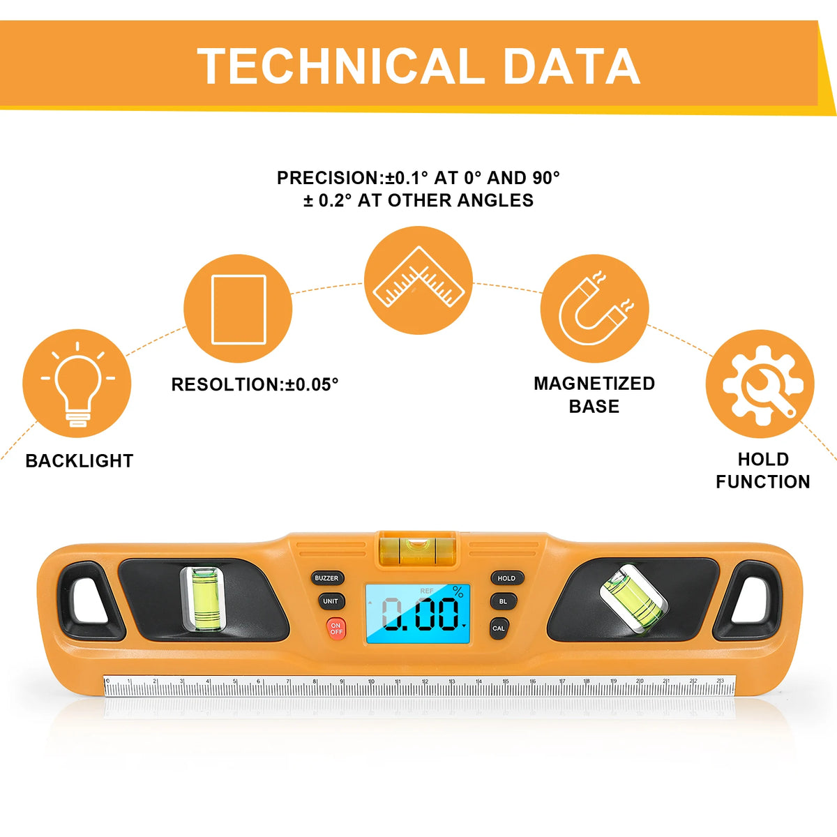 Digital Spirit Level Inclinometer Horizontal Scale Ruler Electronic LED Display Protractor Magnetic Base Measuring Tools