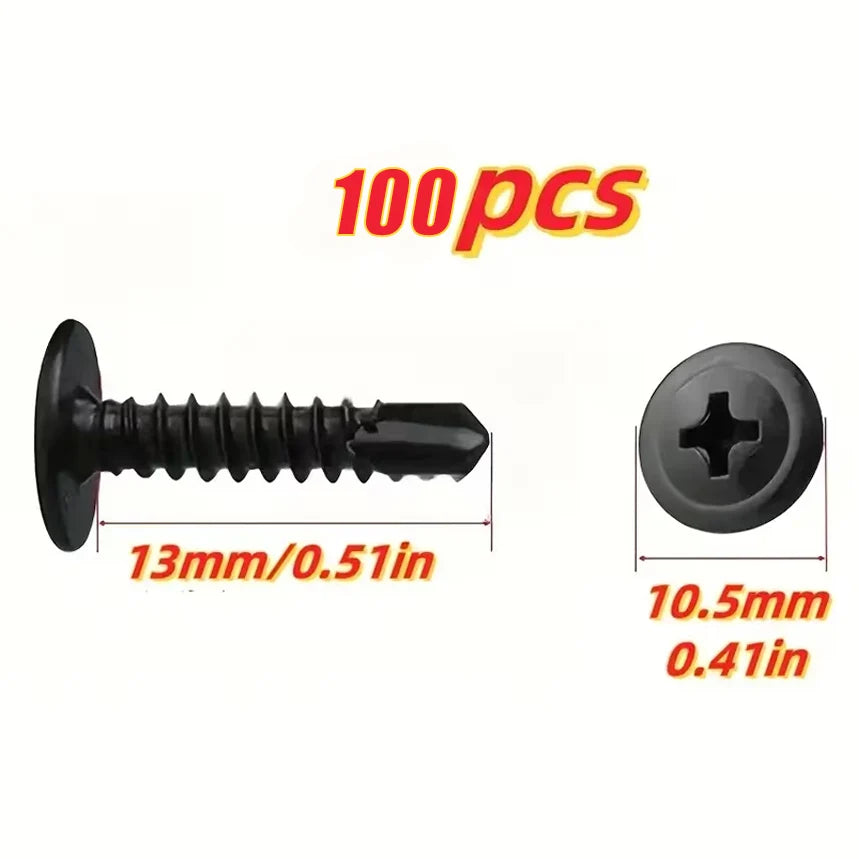 100/300-Pack Black Self-Drilling TEK Screws 410 SS 8.8 Grade Phillips Head 13-25mm Rust-Resistant for Metal/Wood/Plastic DIY Rep