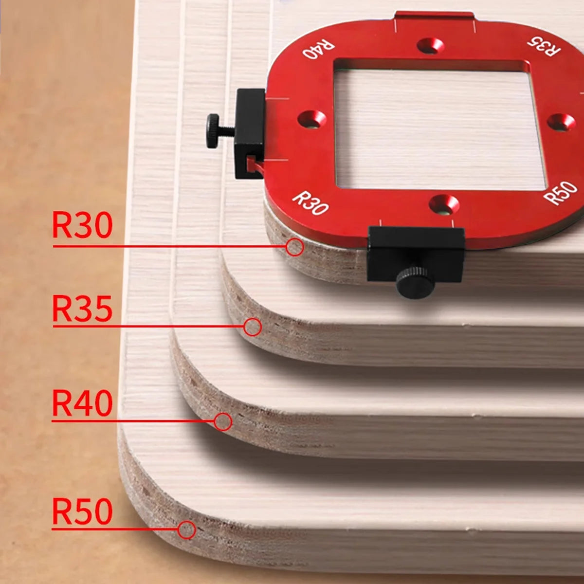 Aluminum Round Corner Radius Template Set - Router Table Jig for Woodworking, Arc Cutting Aid with Removable Clip, Sizes R10-R50