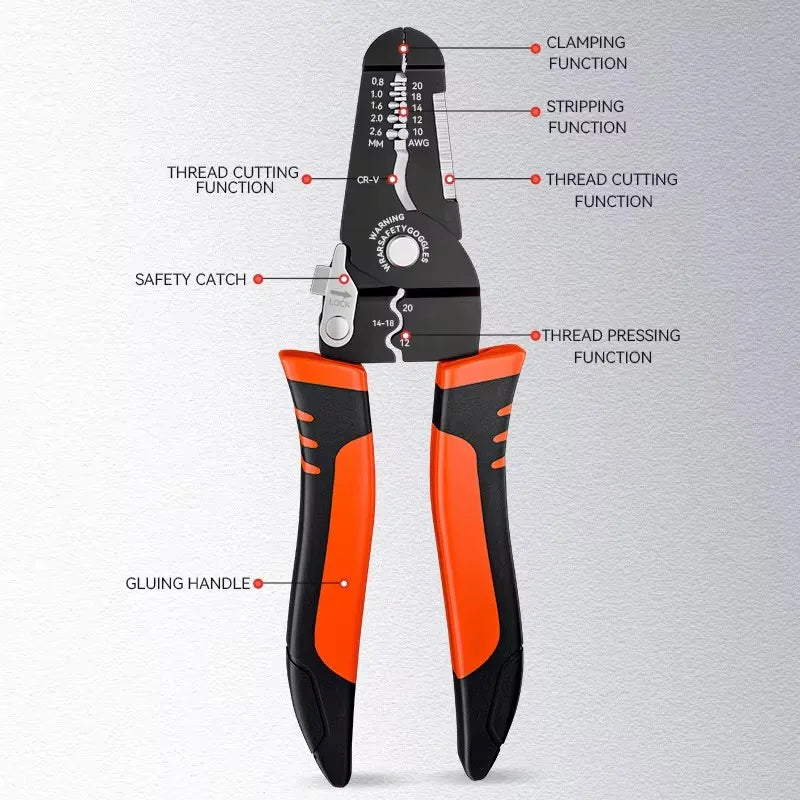 Multi-Functional Electrician Wire Stripper & Crimper Tool Wire Stripping Cutting Pliers For Peeling & Network Cabling