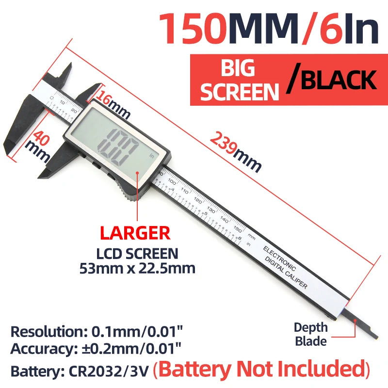Digital Caliper Electronic Plastic Calipers Vernier Measuring Tools Carpentry Tool Ruler Large Screen Pachometer Digital Caliber