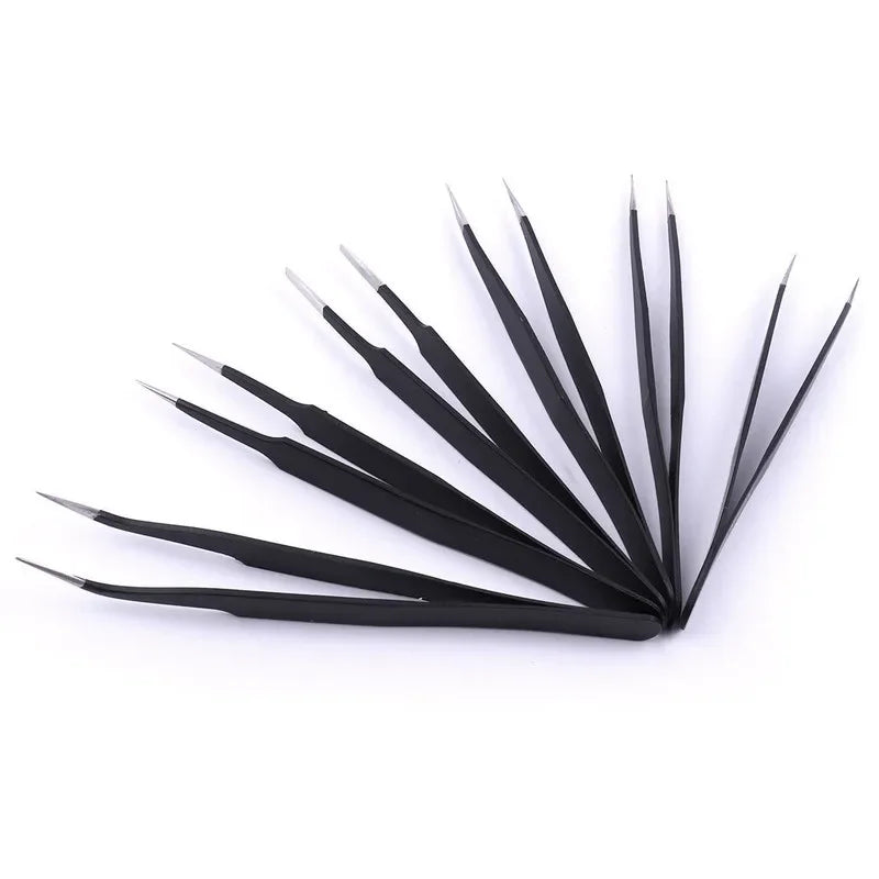 VETUS Anti Static Stainlesss Steel Tweezers Set6PC1.5mm Precision Curved Tips for Electronics Repair Watchmaking Craft Model DIY