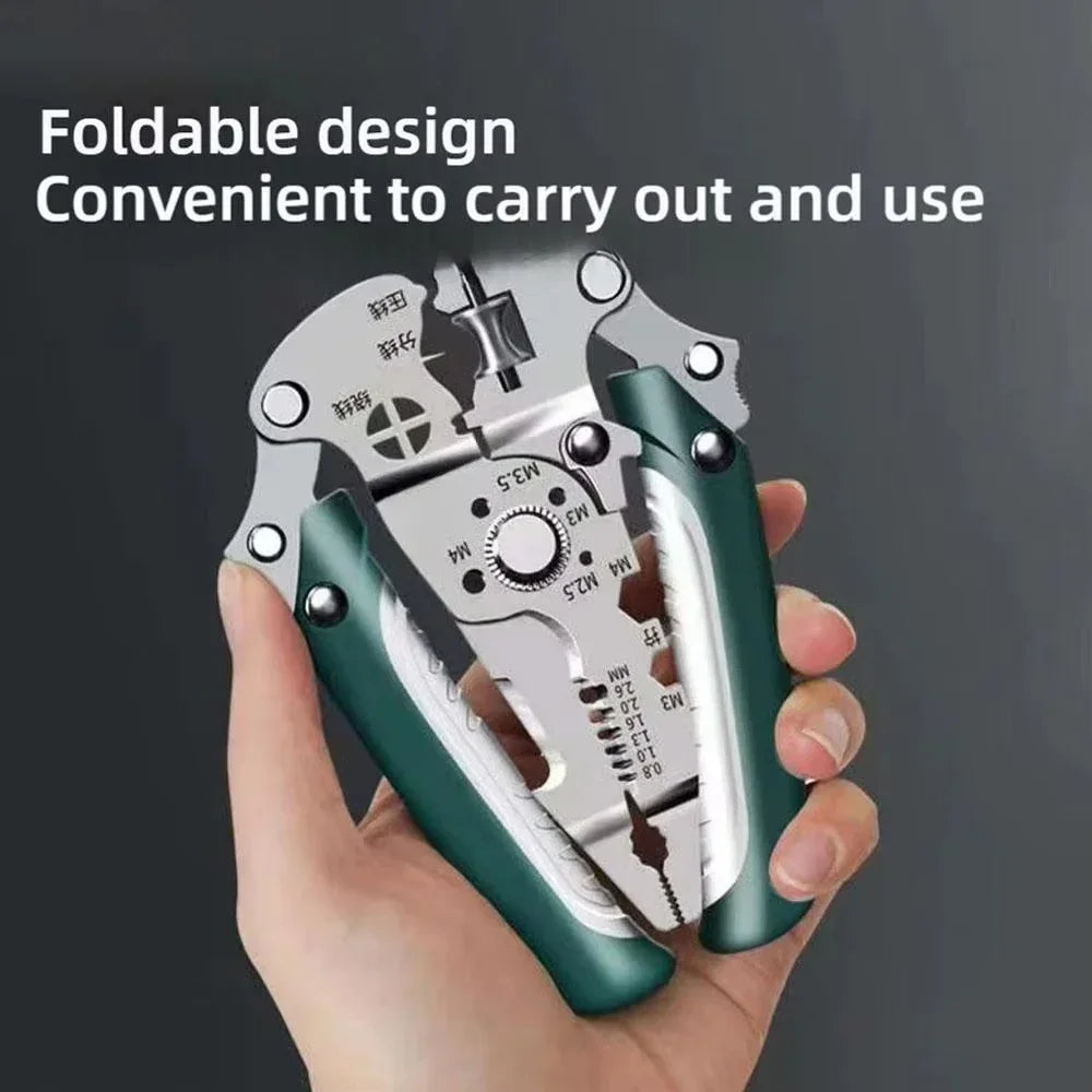 Foldable wire stripper, pulley design multi-function electrician wire splitter wire winding pliers crimping pliers hand tool