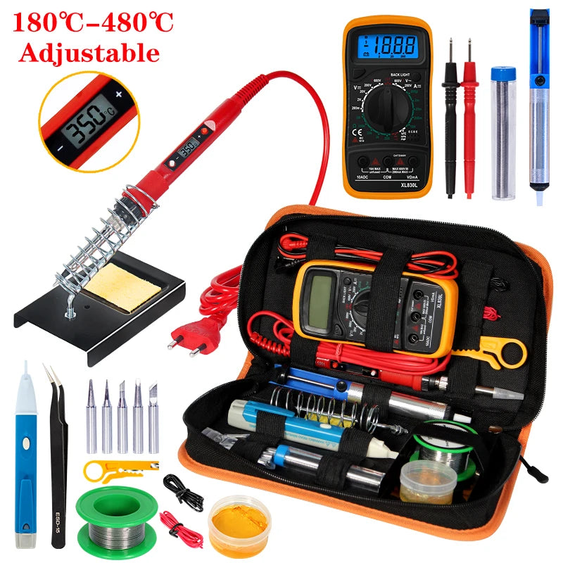 Temperature Electric Soldering Iron Kit 110V 220V 80W LCD Solder Welding Tools With XL830L Multimeter Welding Tool Kit