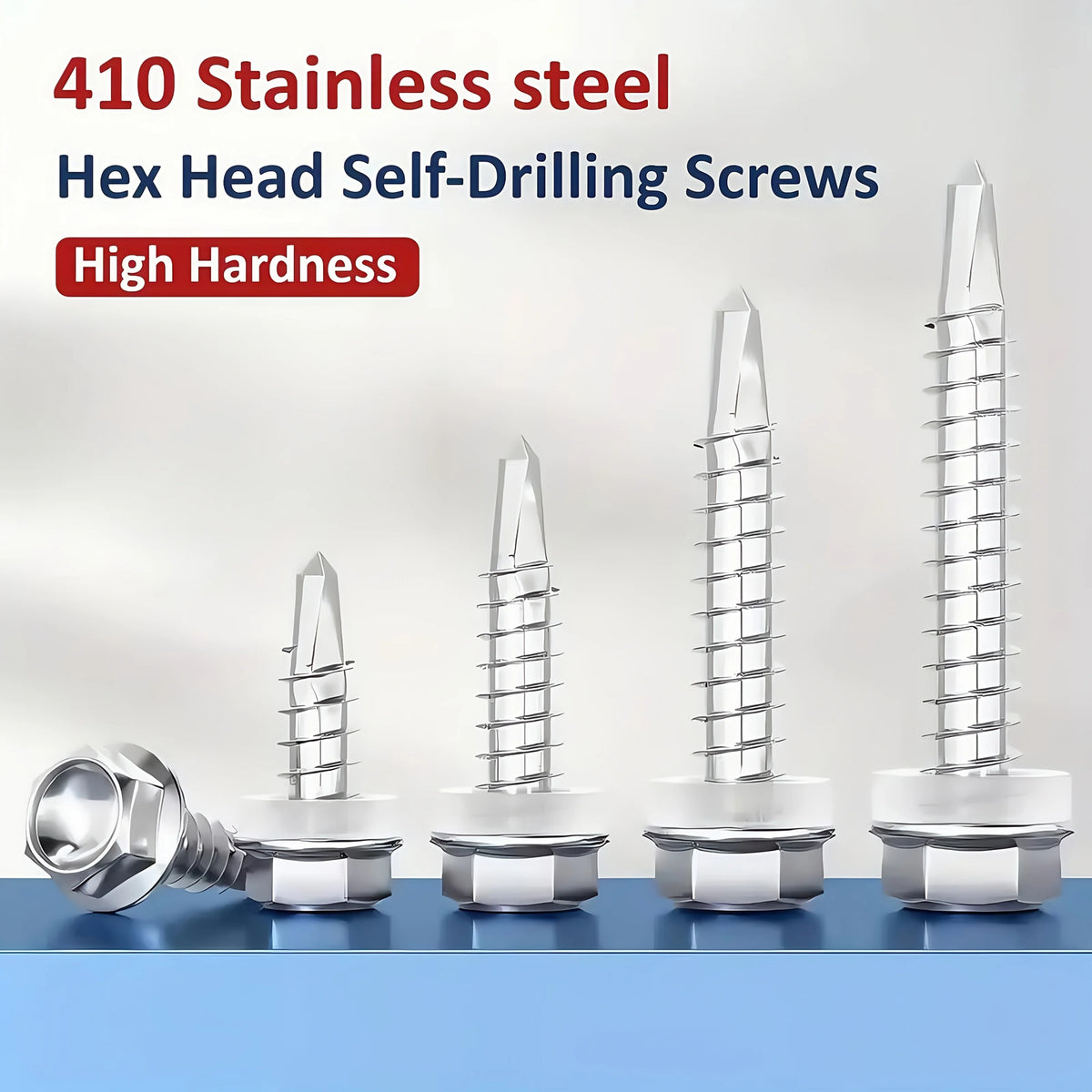 100pcs 410 Stainless Steel Magnetic Hex Washer Head TEK Self-Tapping Screws with Free Sockets - 5mm Coarse Thread, Full Thread R