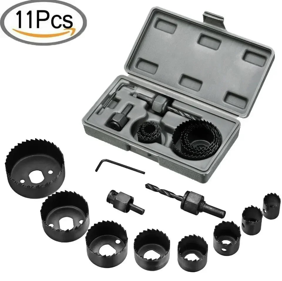 11Pcs Hole Saw Kit Durable Carbon Steel Metal Circle Power Drill Hole Cutter for Wood PVC and Plastic