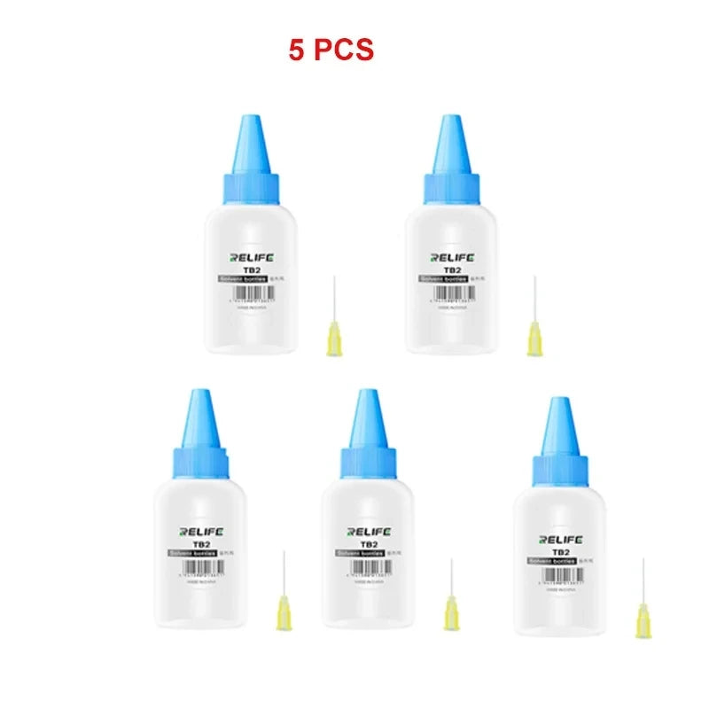 5pcs TB2 50ML Empty Plastic Bottle Phone Repair Squeeze Bottle for Alcohol Soldering Flux Rosin Dispenser With Needle