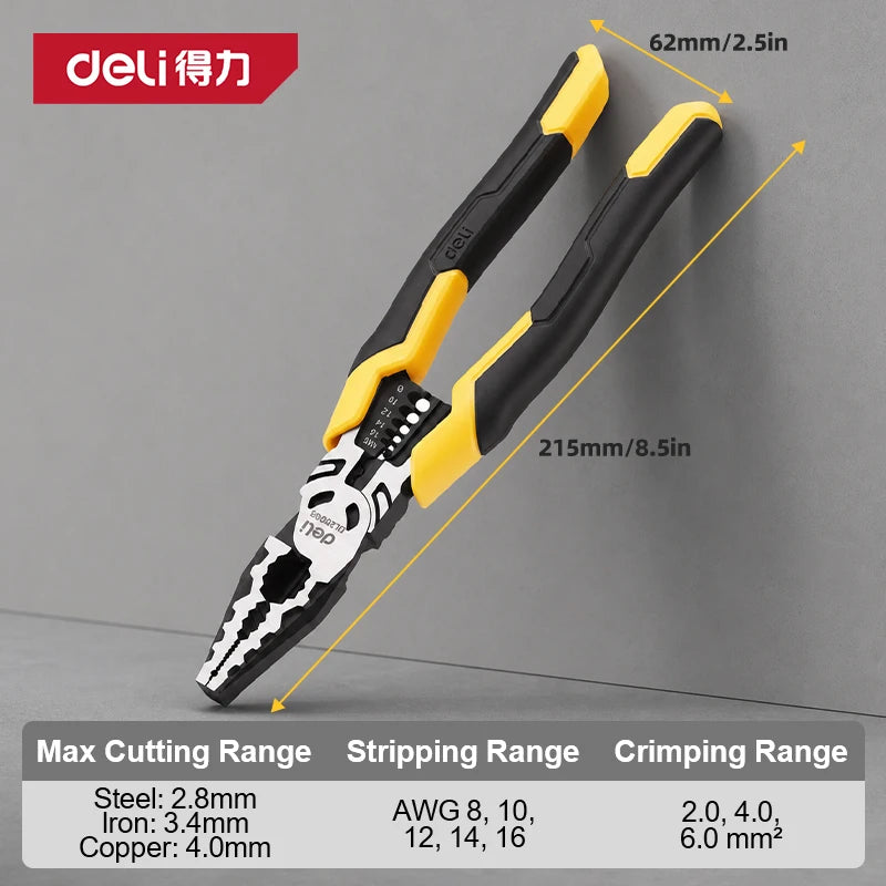 Deli Industrial Grade Wire Pliers Sharp Large Opening Multifunctional Stripping Pliers Manual Hardware Tools