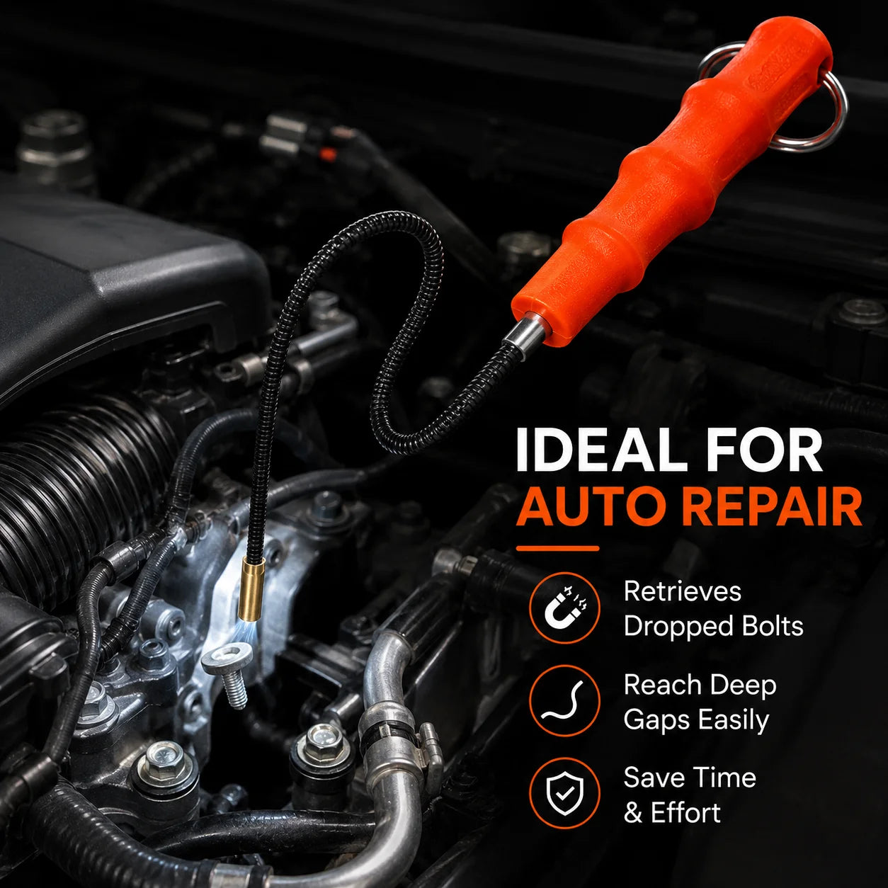 Magnetic Pickup Tool, Flexible Spring Grip Grabber for Nut Bolt Pickup, Adjustable Rod Stick, Repair Hand Tool