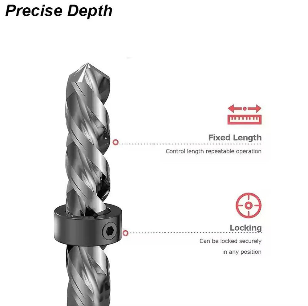 Steel Drill Stop Collar Kit - Metric Adjustable Depth Limiter Rings for Woodworking | Shaft Positioner & Hole Guide Accessories
