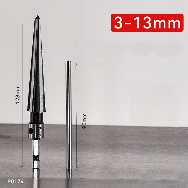 3-13/5-16 mm T Handle Taper Reamer Set,6 Fluted Chamfer Reaming Guitar Bridge Pin Hole Handle Tapered Reamers Woodworker Tool