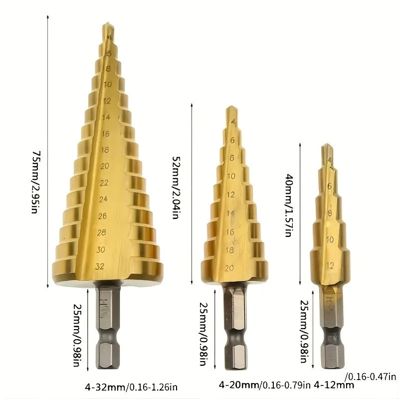 4-12/20/32mm HSS Titanium Coated Step Drill Bit Drilling Power Tool Metal High Speed Steel Wood Hole Cutter Step Cone Drill Bit