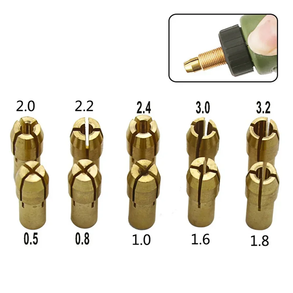 10Pcs/Set Mini Drill Chucks Adapter 0.5mm-3.2mm Mini Drill Chucks Chuck Adapter Micro Collet Brass For Power Rotary Tool