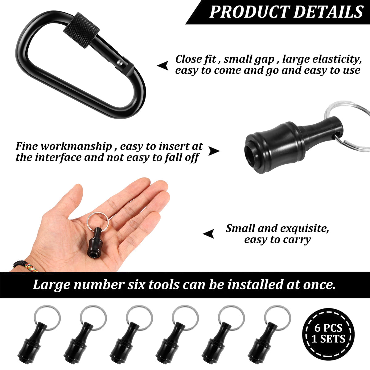 Bit Holder With Carabiner 1/4"Hex Shank Alloy Screwdriver Bits Holder Quick-change Extension Bar Keychain Drill Screw Adapter