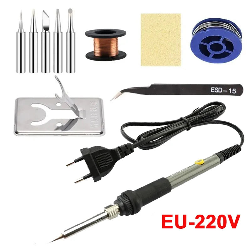 60W Adjustable Temperature Electric Soldering Iron Welding Iron Rework Station Heat Pen Tips DIY Repair Tool