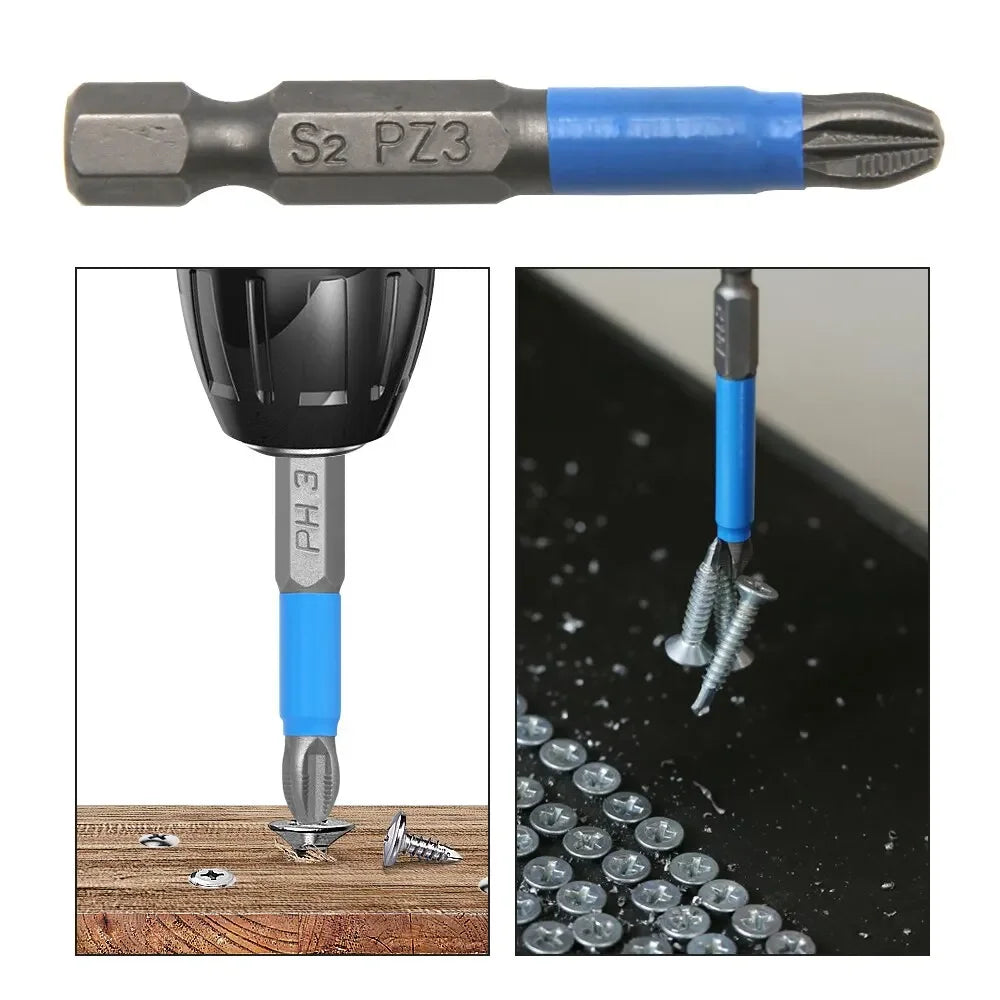 6Pcs Hex Shank Screwdriver Bit Set PH1 PH2 PH3 PZ1 PZ2 PZ3 S2 Steel Anti Skid Cross Head for Woodworking Repair