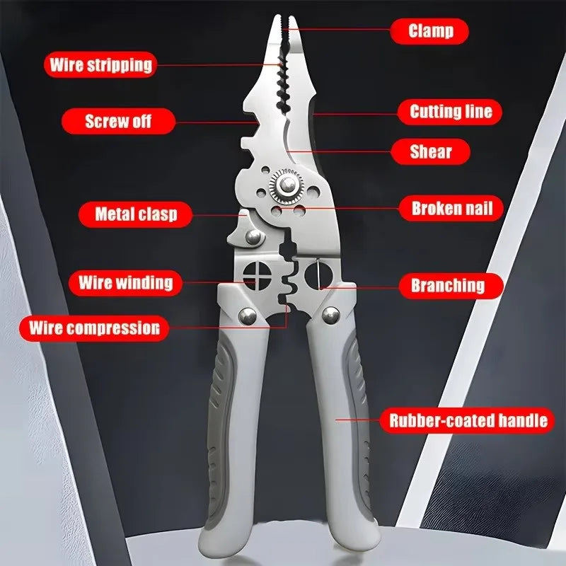 8.5 Inch Multi Functional Industrial Wire Stripper Cutter Crimper Heavy Duty Stainless Steel Electrical Pliers Ergonomic Grip