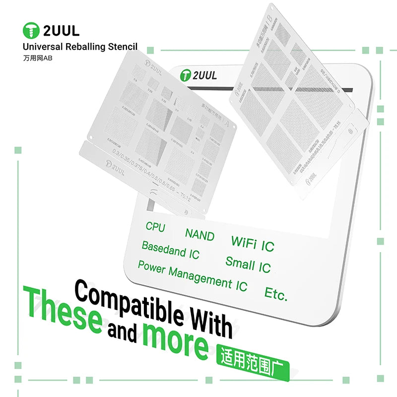 2UUL BG02 Universal Reballing Stencil AB BGA Reballing Stencil Kit Wide Compatibility Steel Mesh Solder Template