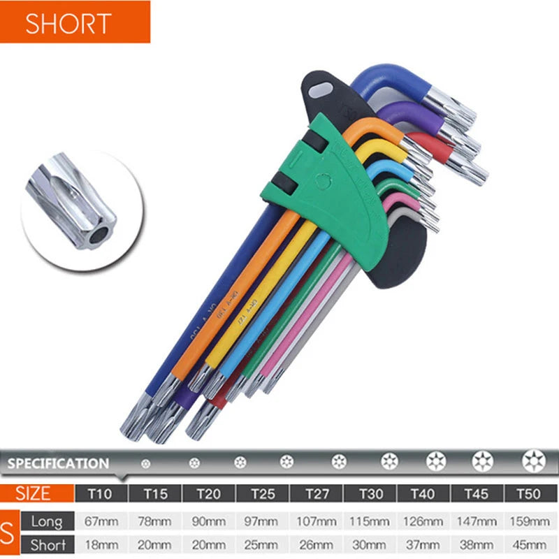Allen Key Set L Wrench Kit For Allen Screw 9PCS Long Arm Hex Key Set 1.5mm To 10mm Hexagon Spanner Hand Tools For Bicycle Repair