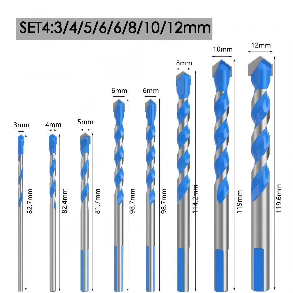 Blue Multifunction Carbide Masonry Drill Bit,Triangle Shank Tile & Concrete Drill Bits for Ceramic, Brick, Glass & Wood Drilling