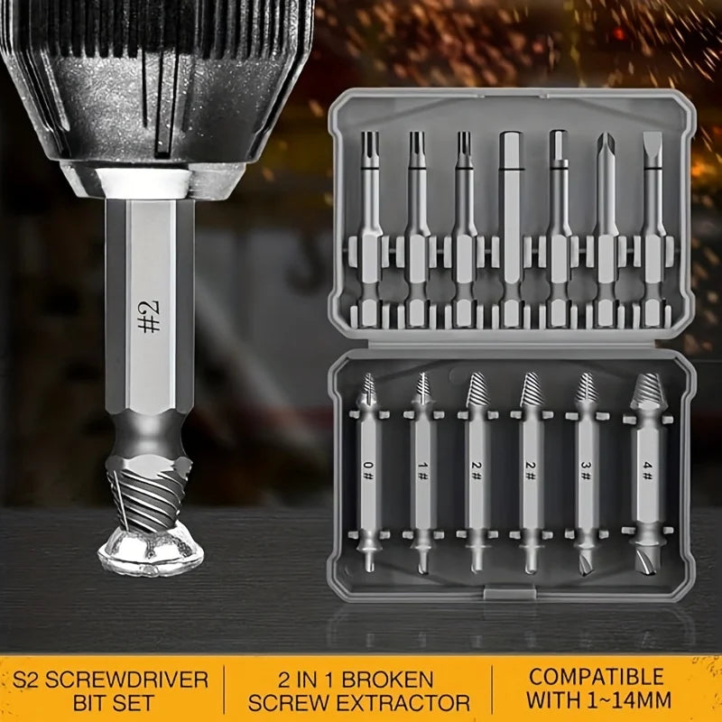 13Pcs Stripped Screw Extractor Set with Case, HSS 4341 Damaged Bolt Remover & S2 Steel Screwdriver Bit Kit