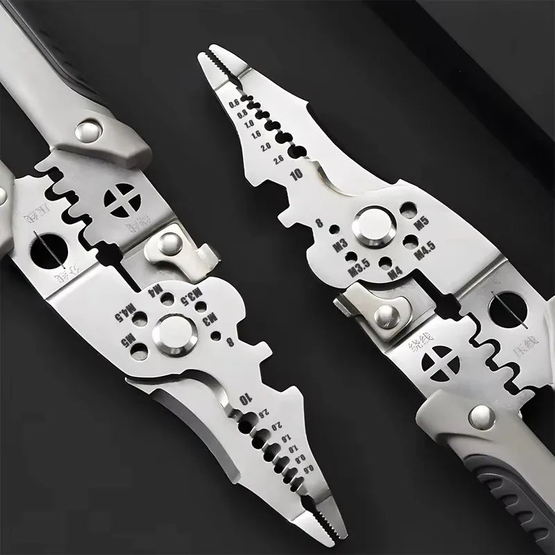 8.5 Inch Multi Functional Industrial Wire Stripper Cutter Crimper Heavy Duty Stainless Steel Electrical Pliers Ergonomic Grip