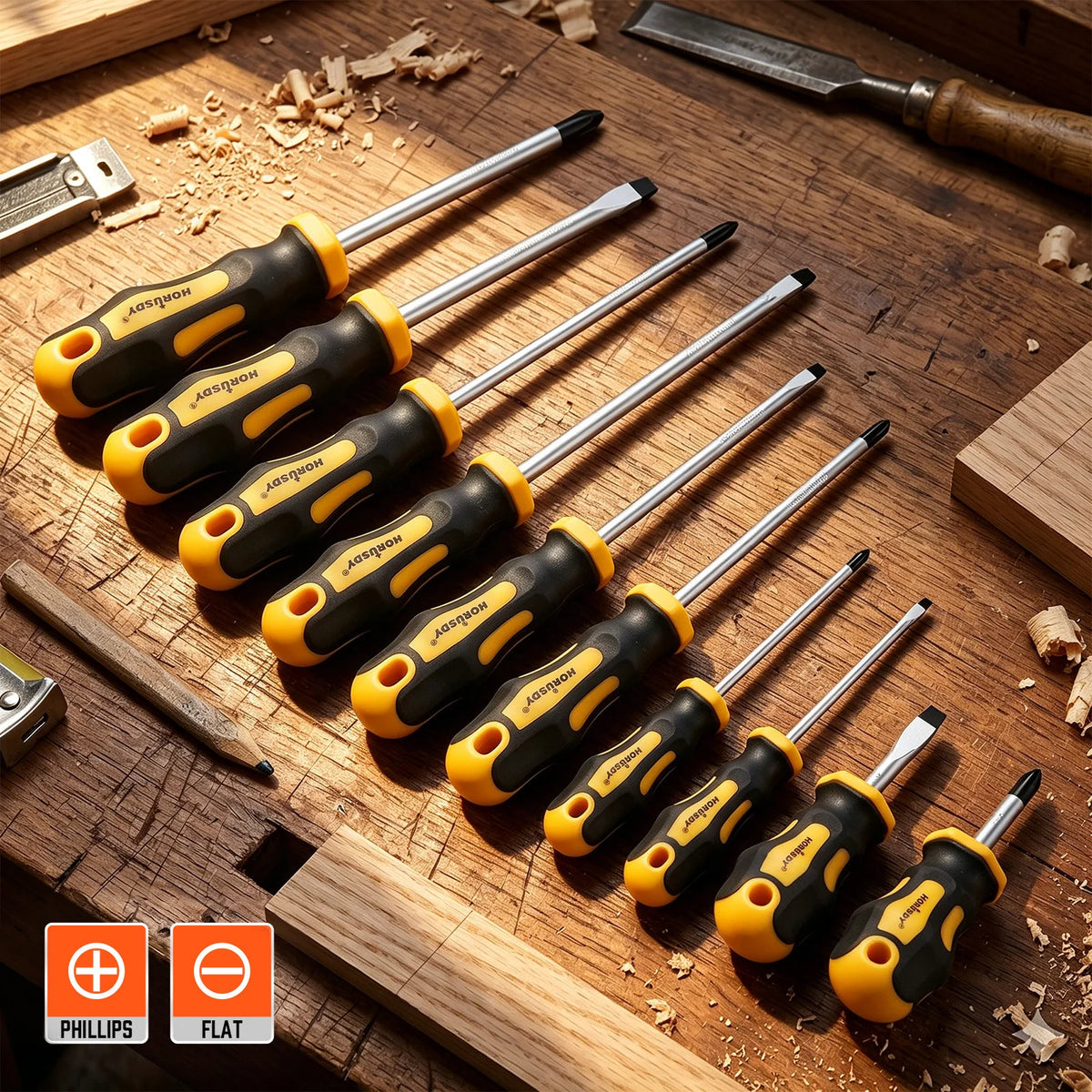 HORUSDY 11-Piece Magnetic Screwdriver Set Phillips Flat Head Tip with Magnetizer