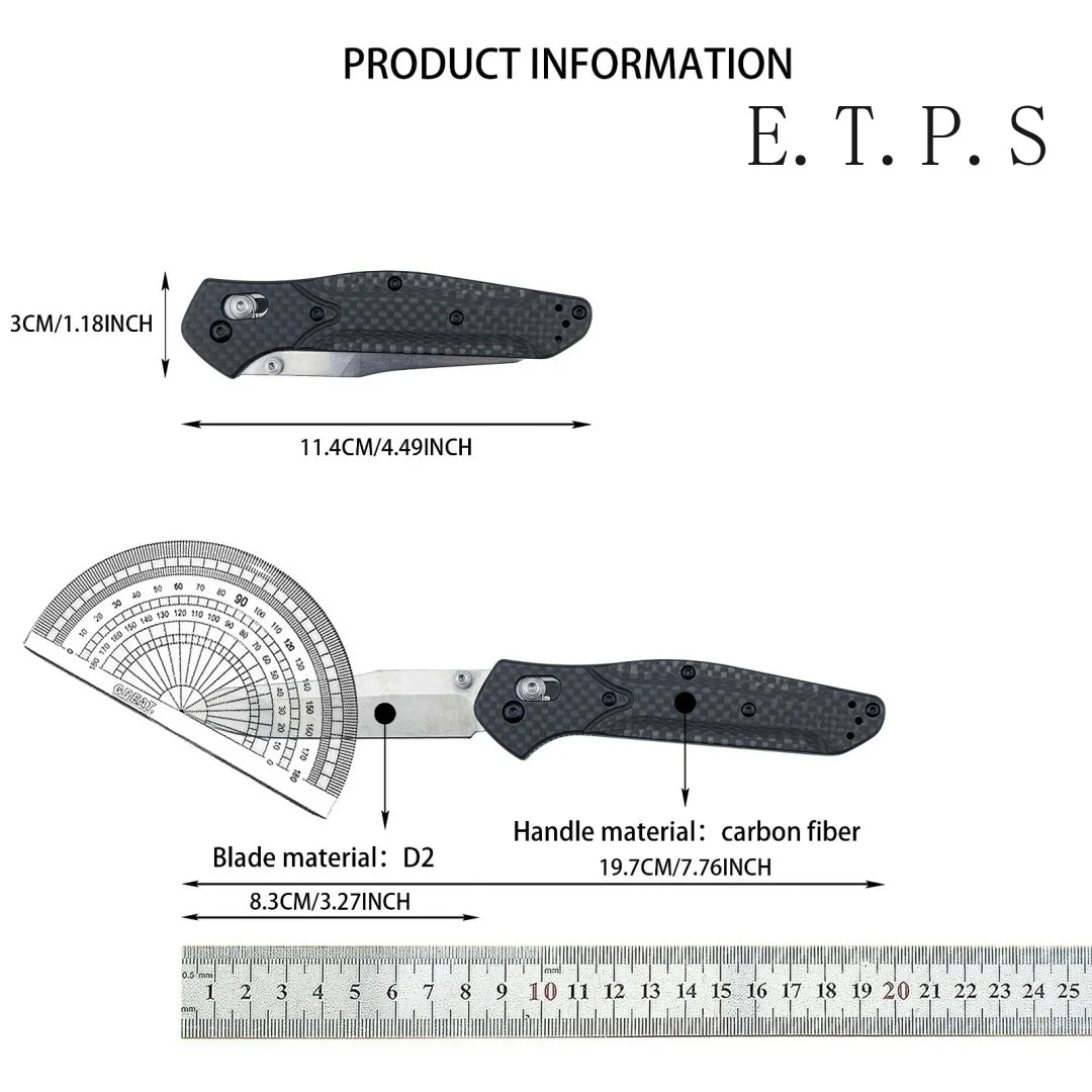 Carbon Fiber Handle Quick-Open Folding Knife Tanto Blade V-Ground & Thumb Studs - EDC Pocket Knife for Camping Fishing Survival