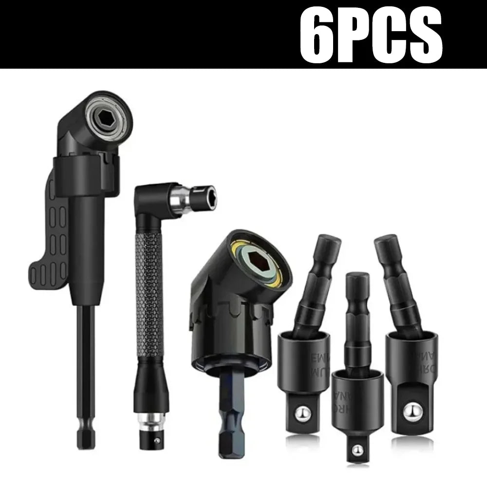 Flexible Drill Bit Extension 105° & 90° Right Angle Adapter, 1/4 3/8 1/2" Impact Socket Set, 360° Rotatable Shaft Extension