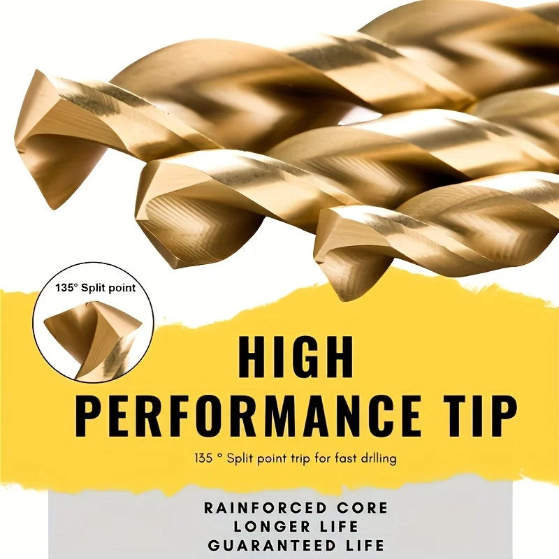 50pcs Titanium Coated High Speed Steel Drill Bits - High Quality 135° Point, Suitable for DIY Handcraft, Woodworking