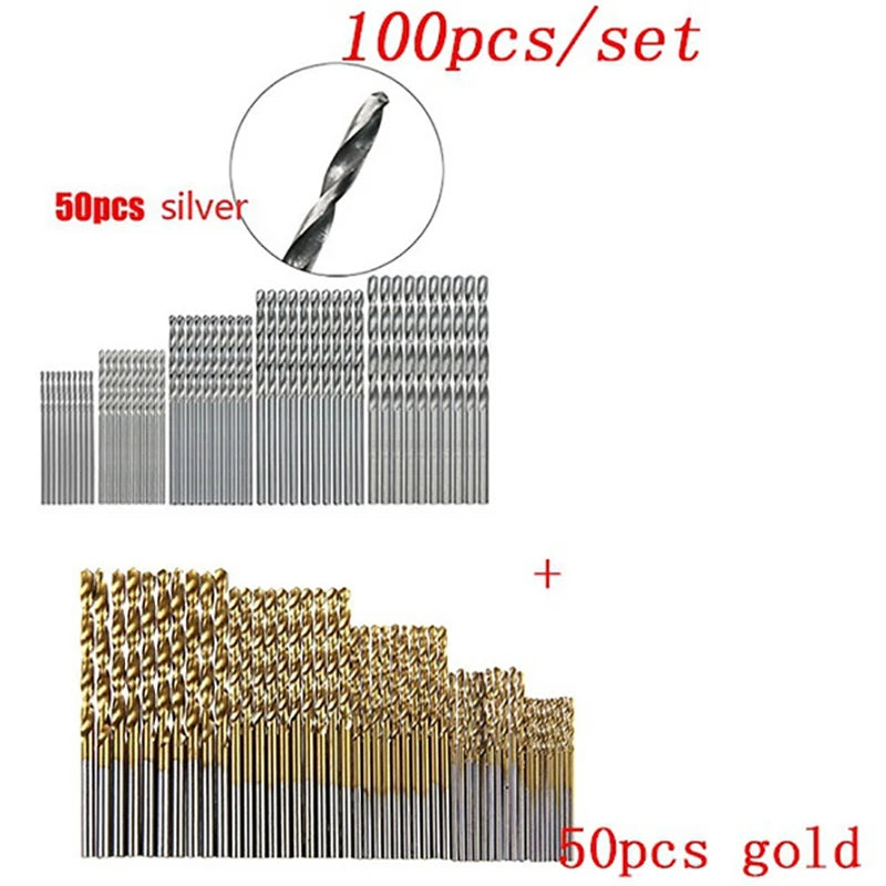 100/50pcs Titanium Coated HSS High Speed Steel Drill Bit Set Tool
