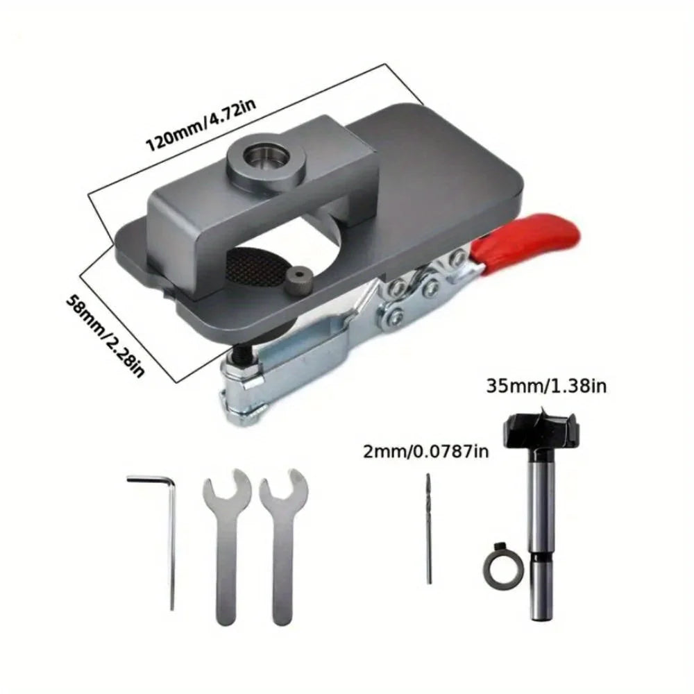 35mm Hinge Boring Jig Kit - Concealed Hinge Drilling Guide Jig - Aluminum Alloy Hinge Hole Opener Template Puncher Locator