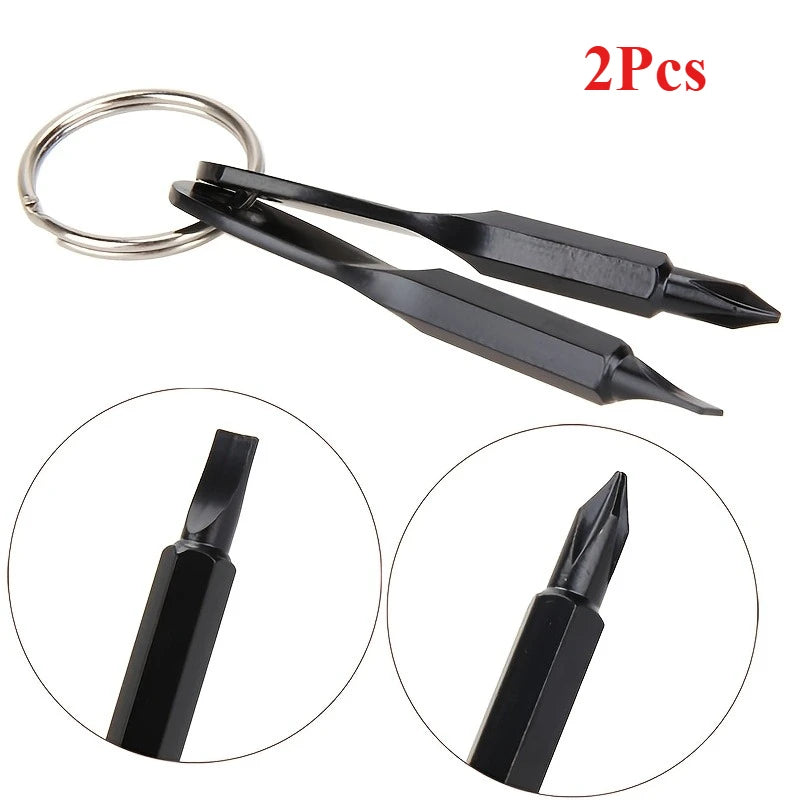 2pcs Portable Phillips Screwdriver Keyring Set - Multifunctional Mini Pocket Repair Tool Gadget for Camping Accessories