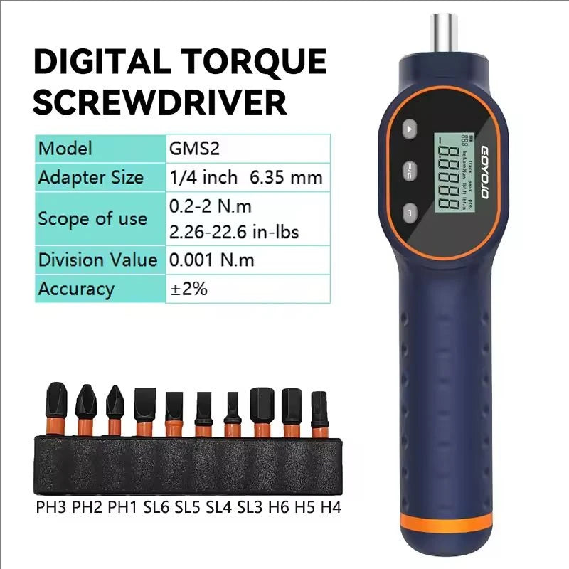 Digital Torque Screwdriver 7.08–70.8 In-lb / 0.8–8 Nm, 1/4' Adjustable Torque Screwdriver Set for Electronics, and Mounting