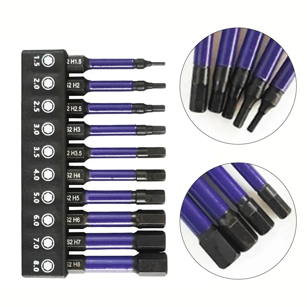 10Pcs Hex Head Wrench Drill Bit With Screwdrivers Bit Holder Set 1/4" Quick Release Shank Magnetic Screwdriver Bit Tools H1.5-H8