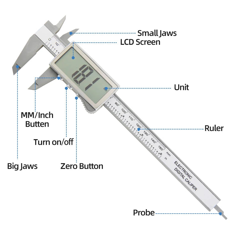 Digital Caliper Electronic Plastic Calipers Vernier Measuring Tools Carpentry Tool Ruler Large Screen Pachometer Digital Caliber